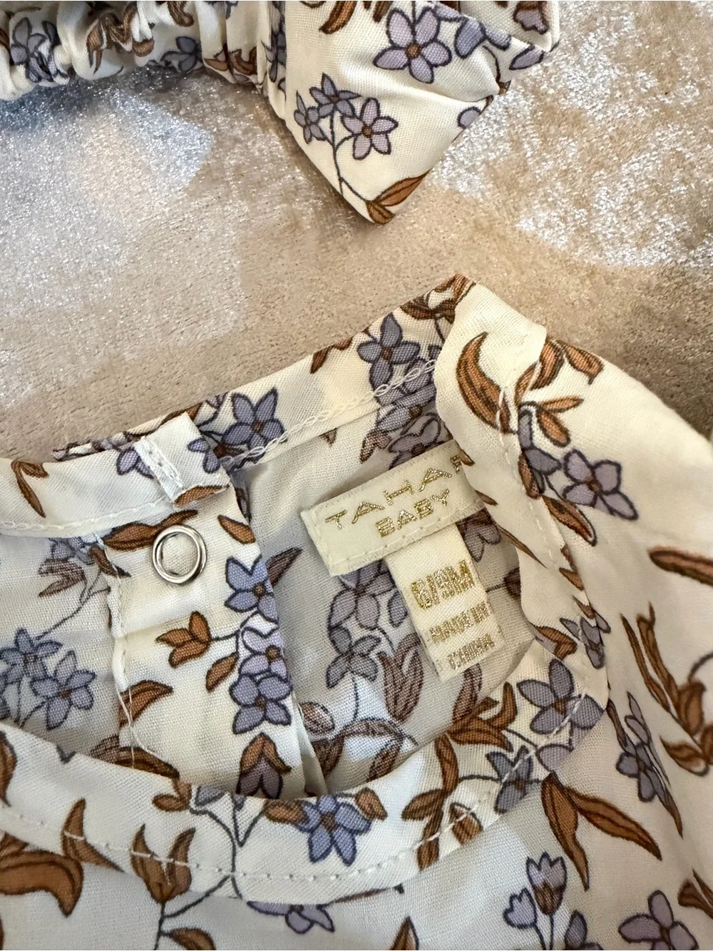 Tanya-b Cream Floral Knit Pants & Top Set with Blue Floral Cardigan